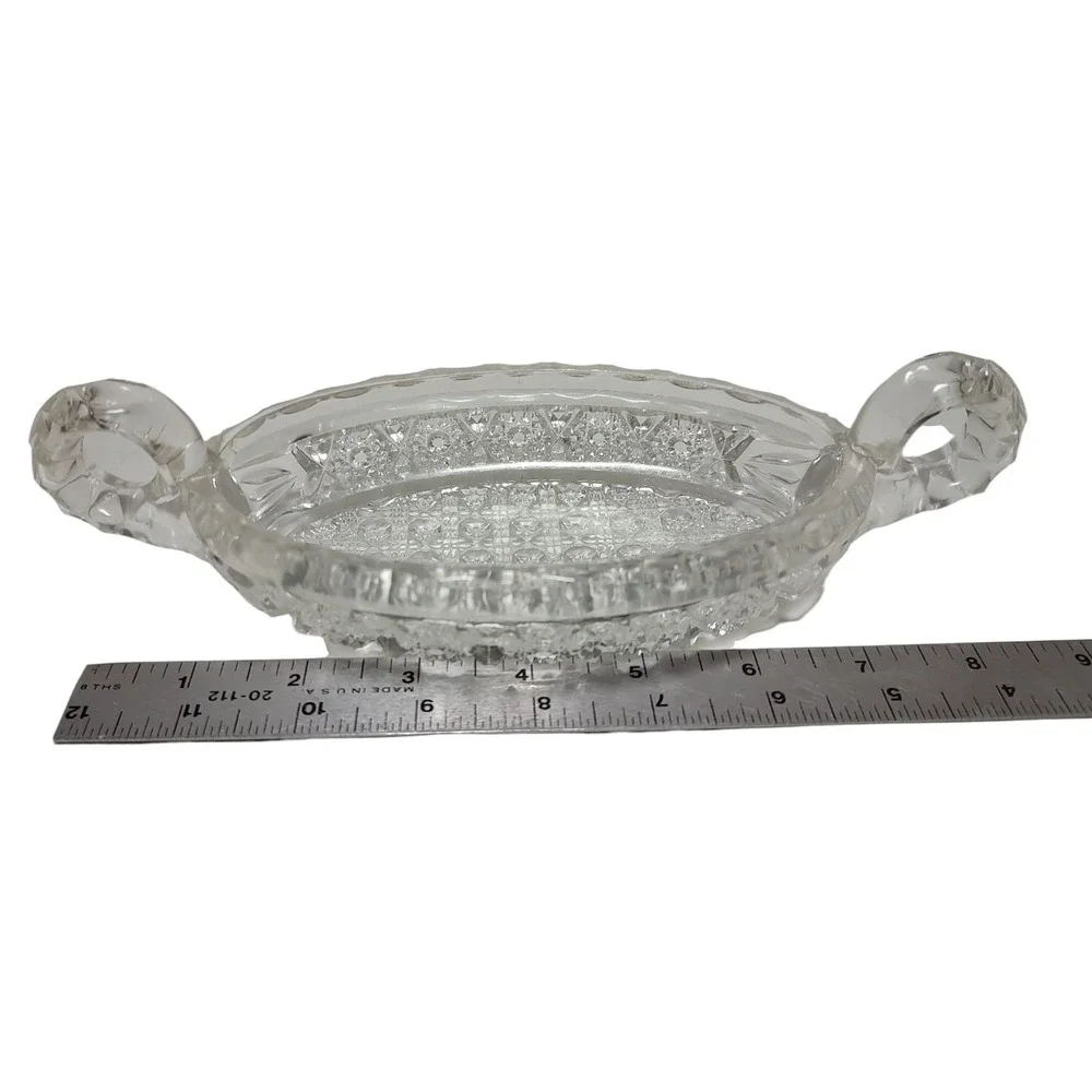 Antique Imperial Glass‎ Bowl 495 Hobstar Band with Cane Dish 1914 Double Handles